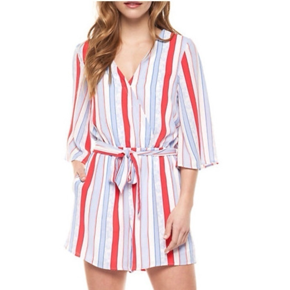 DEX striped romper coastal chic blue red Small S vertical festival resortwear